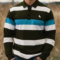 Discount OUKU Men's Striped Rugby Polo Shirts Long Sleeve Polo Shirts Collar Business Casual Formal Outdoor Street Dailywear Buttons 3D Print Spring Fall Winter Red Blue Purple