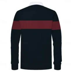 New OUKU Men's Striped Rugby Polo Shirts Long Sleeve Polo Shirts Collared Shirts Business Casual Outdoor Dailywear Wear to work Buttons 3D Print Spring Fall Winter Ink Blue