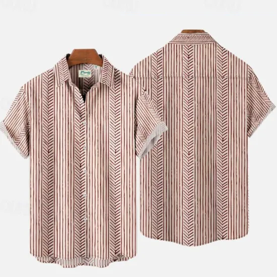Clearance OUKU Men's Striped Shirt Summer Shirt Casual Shirt Short Sleeve Comfortable Fashion Casual Vacation Going out Casual Daily Spring & Summer Turndown Print White Red