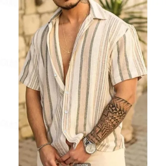 Clearance OUKU Men's Striped Shirt Summer Shirt Casual Shirt Short Sleeve Comfortable Fashion Casual Vacation Going out Casual Daily Spring & Summer Turndown Print White Red