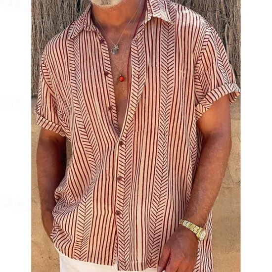 Clearance OUKU Men's Striped Shirt Summer Shirt Casual Shirt Short Sleeve Comfortable Fashion Casual Vacation Going out Casual Daily Spring & Summer Turndown Print White Red