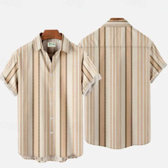 Clearance OUKU Men's Striped Shirt Summer Shirt Casual Shirt Short Sleeve Comfortable Fashion Casual Vacation Going out Casual Daily Spring & Summer Turndown Print White Red