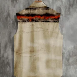 Outlet OUKU Men's Striped Shirt Western Shirt Cowboy Shirt Sleeveless Western Style Outdoor Work Causal Summer Spring Shirt Collar Red Blue Khaki Gray