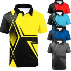 Clearance OUKU Men's Striped Sports Polo Shirts Golf Shirt Short Sleeve Polo Shirts Collared Shirts Casual Sportswear Vacation Wear Buttons 3D Print Yellow Red Navy Blue