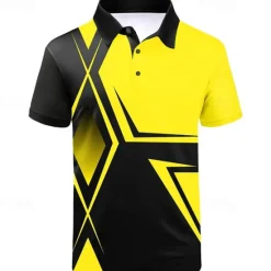 Clearance OUKU Men's Striped Sports Polo Shirts Golf Shirt Short Sleeve Polo Shirts Collared Shirts Casual Sportswear Vacation Wear Buttons 3D Print Yellow Red Navy Blue