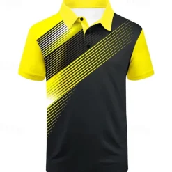 Discount OUKU Men's Striped Sports Polo Shirts Golf Shirt Short Sleeve Polo Shirts Collared Shirts Casual Sportswear Vacation Wear Buttons 3D Print Black White Yellow
