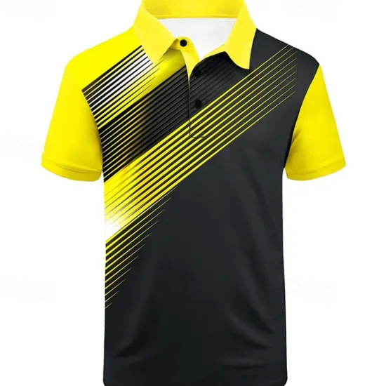 Discount OUKU Men's Striped Sports Polo Shirts Golf Shirt Short Sleeve Polo Shirts Collared Shirts Casual Sportswear Vacation Wear Buttons 3D Print Black White Yellow