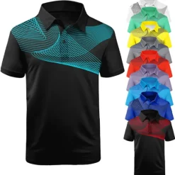 Online OUKU Men's Striped Sports Polo Shirts Golf Shirt Short Sleeve Polo Shirts Collared Shirts Casual Sportswear Vacation Wear Buttons 3D Print Black and Red Black-White Black