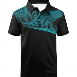 Online OUKU Men's Striped Sports Polo Shirts Golf Shirt Short Sleeve Polo Shirts Collared Shirts Casual Sportswear Vacation Wear Buttons 3D Print Black and Red Black-White Black