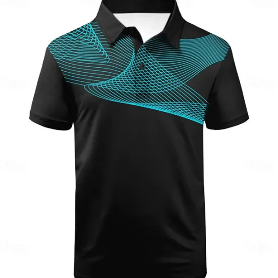 Online OUKU Men's Striped Sports Polo Shirts Golf Shirt Short Sleeve Polo Shirts Collared Shirts Casual Sportswear Vacation Wear Buttons 3D Print Black and Red Black-White Black