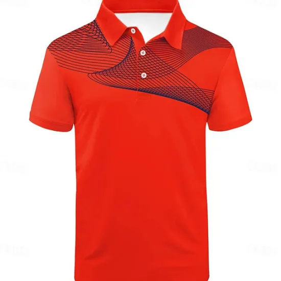 Online OUKU Men's Striped Sports Polo Shirts Golf Shirt Short Sleeve Polo Shirts Collared Shirts Casual Sportswear Vacation Wear Buttons 3D Print Black and Red Black-White Black