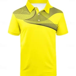 Online OUKU Men's Striped Sports Polo Shirts Golf Shirt Short Sleeve Polo Shirts Collared Shirts Casual Sportswear Vacation Wear Buttons 3D Print Black and Red Black-White Black