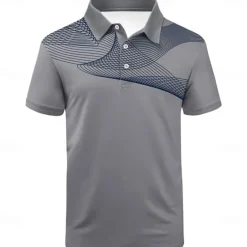 Online OUKU Men's Striped Sports Polo Shirts Golf Shirt Short Sleeve Polo Shirts Collared Shirts Casual Sportswear Vacation Wear Buttons 3D Print Black and Red Black-White Black