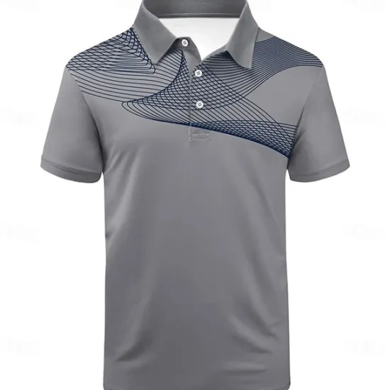 Online OUKU Men's Striped Sports Polo Shirts Golf Shirt Short Sleeve Polo Shirts Collared Shirts Casual Sportswear Vacation Wear Buttons 3D Print Black and Red Black-White Black
