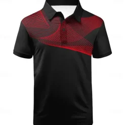 Online OUKU Men's Striped Sports Polo Shirts Golf Shirt Short Sleeve Polo Shirts Collared Shirts Casual Sportswear Vacation Wear Buttons 3D Print Black and Red Black-White Black