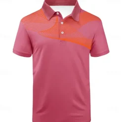 Online OUKU Men's Striped Sports Polo Shirts Golf Shirt Short Sleeve Polo Shirts Collared Shirts Casual Sportswear Vacation Wear Buttons 3D Print Black and Red Black-White Black