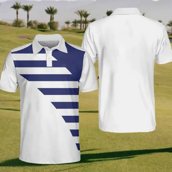 Discount OUKU Men's Striped Sports Polo Shirts Golf Shirt Short Sleeve Polo Shirts Collared Shirts Sportswear Vacation Wear Buttons 3D Print Summer Blue