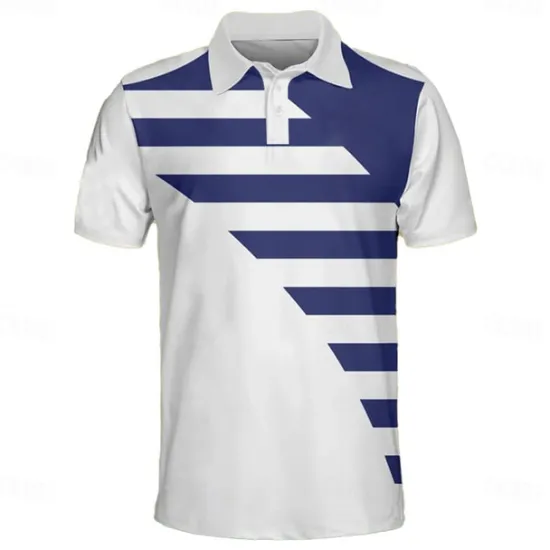 Discount OUKU Men's Striped Sports Polo Shirts Golf Shirt Short Sleeve Polo Shirts Collared Shirts Sportswear Vacation Wear Buttons 3D Print Summer Blue
