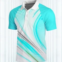 New OUKU Men's Striped Sports Polo Shirts Golf Shirt Short Sleeve Polo Shirts Collared Shirts Casual Sportswear Vacation Wear Buttons 3D Print Spring & Summer Mint Green