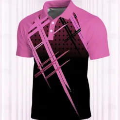 OUKU Men's Striped Sports Polo Shirts Golf Shirt Short Sleeve Polo Shirts Collared Shirts Casual Sportswear Vacation Wear Buttons 3D Print Spring & Summer Pink Blue Green