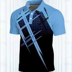 OUKU Men's Striped Sports Polo Shirts Golf Shirt Short Sleeve Polo Shirts Collared Shirts Casual Sportswear Vacation Wear Buttons 3D Print Spring & Summer Pink Blue Green