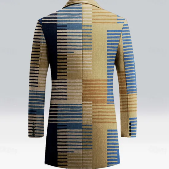 Discount OUKU Men's Striped Winter Coat Fleece Jacket Overcoat Thermal Comfortable Business Casual Formal Daily Wear Buttons 3D Print Front Pocket Winter Turndown Long Sleeve Yellow