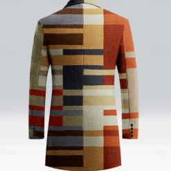 Online OUKU Men's Striped Winter Coat Fleece Jacket Overcoat Thermal Comfortable Business Casual Formal Daily Wear Buttons 3D Print Front Pocket Winter Turndown Long Sleeve Brown