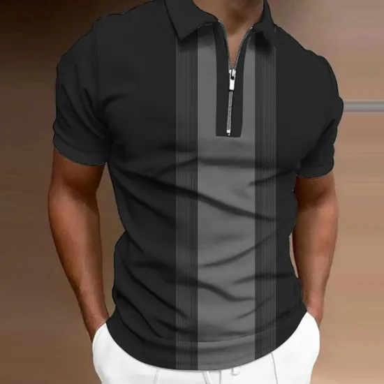 Clearance OUKU Men's Striped Zip Polo Shirts Golf Shirt Short Sleeve Polo Shirts Collared Shirts Business Casual WorkWear Formal Wear Festival Wear 3D Print Quarter Zip Polo Wine Blue Brown