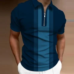 Clearance OUKU Men's Striped Zip Polo Shirts Golf Shirt Short Sleeve Polo Shirts Collared Shirts Business Casual WorkWear Formal Wear Festival Wear 3D Print Quarter Zip Polo Wine Blue Brown