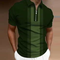 Clearance OUKU Men's Striped Zip Polo Shirts Golf Shirt Short Sleeve Polo Shirts Collared Shirts Business Casual WorkWear Formal Wear Festival Wear 3D Print Quarter Zip Polo Wine Blue Brown