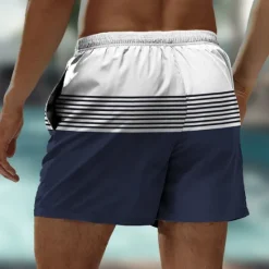 Clearance OUKU Men's Stripes Geometric Pattern Swim Shorts Board Shorts Swimming Trunks Mid Waist Hawaiian Casual Holiday Beach Drawstring with Mesh lining Elastic Waist Designer Clothing Apparel