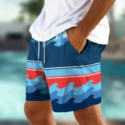 Clearance OUKU Men's Stripes Geometric Pattern Colorful Swim Shorts Board Shorts Swimming Trunks Mid Waist Hawaiian Casual Holiday Beach Drawstring with Mesh lining Elastic Waist Designer Clothing Apparel