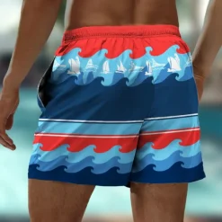 Clearance OUKU Men's Stripes Geometric Pattern Colorful Swim Shorts Board Shorts Swimming Trunks Mid Waist Hawaiian Casual Holiday Beach Drawstring with Mesh lining Elastic Waist Designer Clothing Apparel