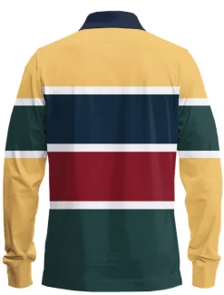 Outlet OUKU Men's Stripes Rugby Polo Long Sleeve Polo Shirts Collared Shirts Casual Outdoor Athleisure 3D Print Spring Fall Winter Yellow Blue Green