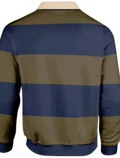 New OUKU Men's Stripes Rugby Polo Long Sleeve Polo Shirts Collared Shirts Casual Outdoor Athleisure 3D Print Spring Fall Winter Red Blue Brown