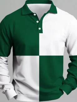 Sale OUKU Men's Stripes Rugby Polo Long Sleeve Polo Shirts Collared Shirts Casual School Outdoor Business Athleisure 3D Print Spring Fall Blue Brown Green