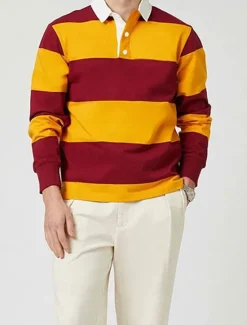 Sale OUKU Men's Stripes Rugby Polo Long Sleeve Polo Shirts Collared Shirts Casual School Outdoor Athleisure 3D Print Spring Fall Winter Red Blue Orange