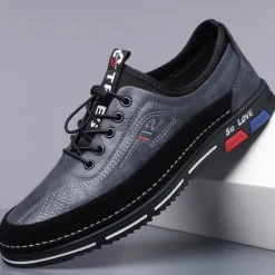 OUKU Men's Stylish Brown Faux Leather Casual Shoes with Black Contrast Detail, Comfortable Fit and Durable Sole, Ideal for Everyday Wear and Smart Casual Occasions