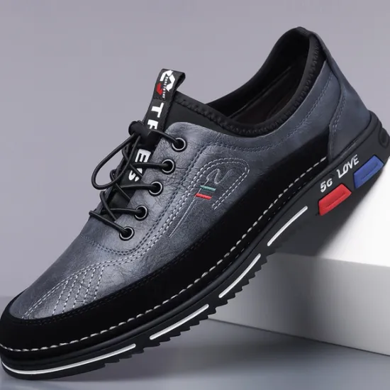 OUKU Men's Stylish Brown Faux Leather Casual Shoes with Black Contrast Detail, Comfortable Fit and Durable Sole, Ideal for Everyday Wear and Smart Casual Occasions