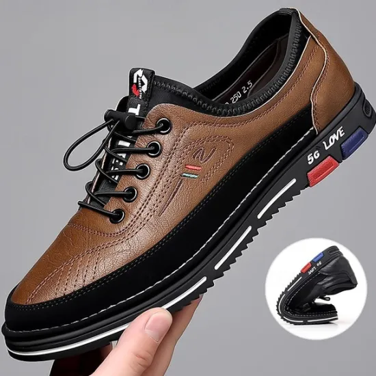 OUKU Men's Stylish Brown Faux Leather Casual Shoes with Black Contrast Detail, Comfortable Fit and Durable Sole, Ideal for Everyday Wear and Smart Casual Occasions