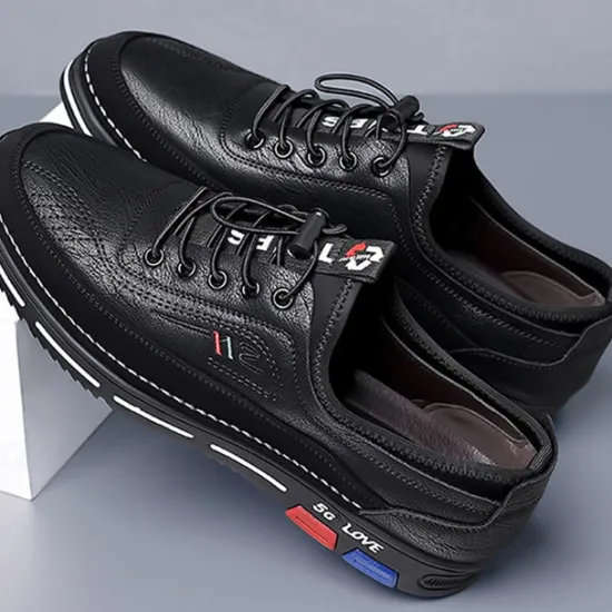 OUKU Men's Stylish Brown Faux Leather Casual Shoes with Black Contrast Detail, Comfortable Fit and Durable Sole, Ideal for Everyday Wear and Smart Casual Occasions