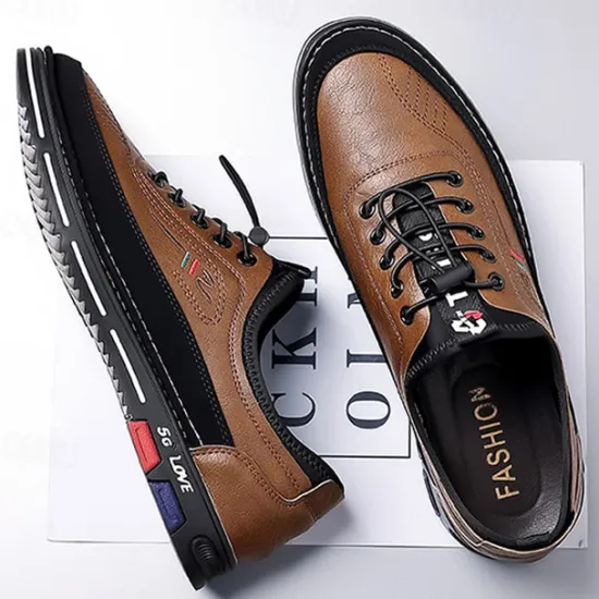 OUKU Men's Stylish Brown Faux Leather Casual Shoes with Black Contrast Detail, Comfortable Fit and Durable Sole, Ideal for Everyday Wear and Smart Casual Occasions
