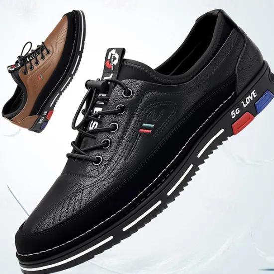 OUKU Men's Stylish Brown Faux Leather Casual Shoes with Black Contrast Detail, Comfortable Fit and Durable Sole, Ideal for Everyday Wear and Smart Casual Occasions