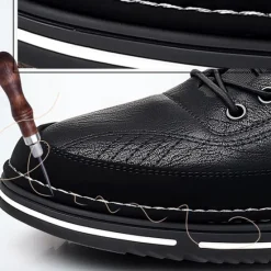 OUKU Men's Stylish Brown Faux Leather Casual Shoes with Black Contrast Detail, Comfortable Fit and Durable Sole, Ideal for Everyday Wear and Smart Casual Occasions