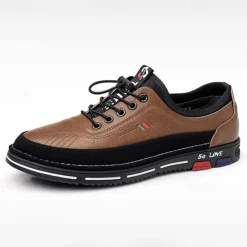OUKU Men's Stylish Brown Faux Leather Casual Shoes with Black Contrast Detail, Comfortable Fit and Durable Sole, Ideal for Everyday Wear and Smart Casual Occasions