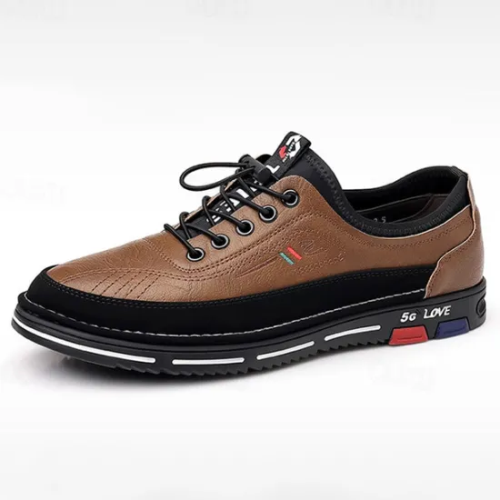 OUKU Men's Stylish Brown Faux Leather Casual Shoes with Black Contrast Detail, Comfortable Fit and Durable Sole, Ideal for Everyday Wear and Smart Casual Occasions