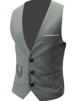 Hot OUKU Men's Suit Vest Waistcoat Formal Wedding Work Business / Ceremony / Wedding Fashion 1920s All Seasons Polyester Solid Colored V Neck Slim Wine Black White Navy Blue Vest