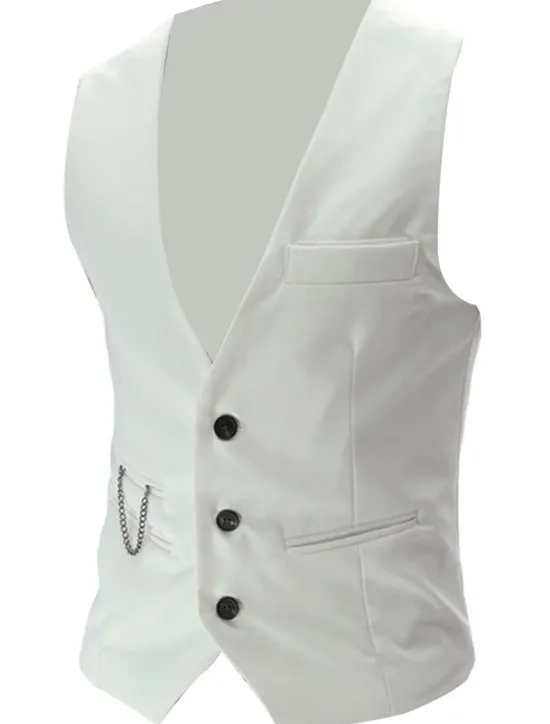 Hot OUKU Men's Suit Vest Waistcoat Formal Wedding Work Business / Ceremony / Wedding Fashion 1920s All Seasons Polyester Solid Colored V Neck Slim Wine Black White Navy Blue Vest