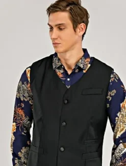 Hot OUKU Men's Suit Vest Waistcoat Formal Wedding Work Business / Ceremony / Wedding Fashion 1920s All Seasons Polyester Solid Colored V Neck Slim Wine Black White Navy Blue Vest
