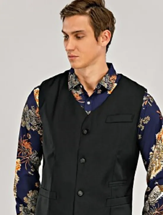 Hot OUKU Men's Suit Vest Waistcoat Formal Wedding Work Business / Ceremony / Wedding Fashion 1920s All Seasons Polyester Solid Colored V Neck Slim Wine Black White Navy Blue Vest